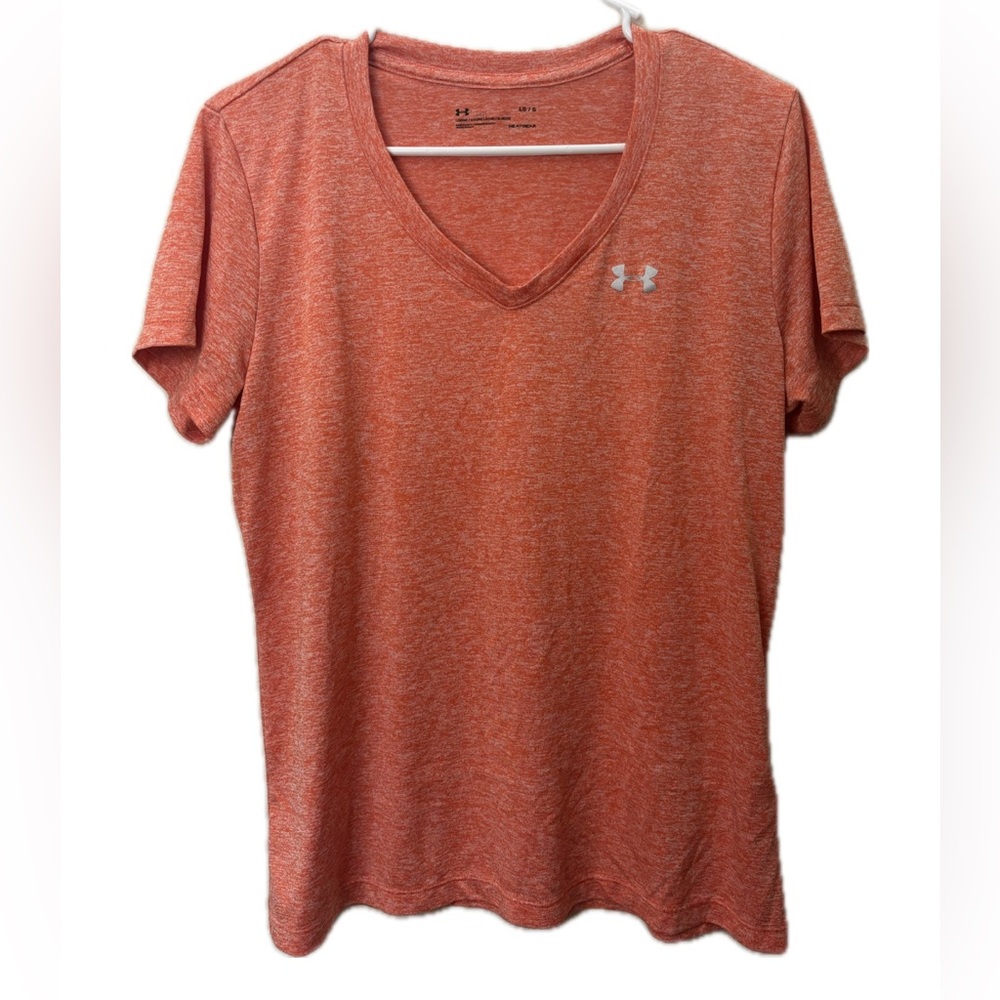 Under Armour HeatGear Orange V-Neck Athletic Tee Women’s Large Loose Fit